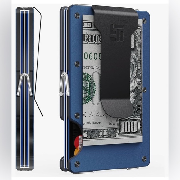 TIGERSTONE Minimalist Slim Metal Wallet Men RFID Blocking Holds 20 Cards Blue - Picture 1 of 8